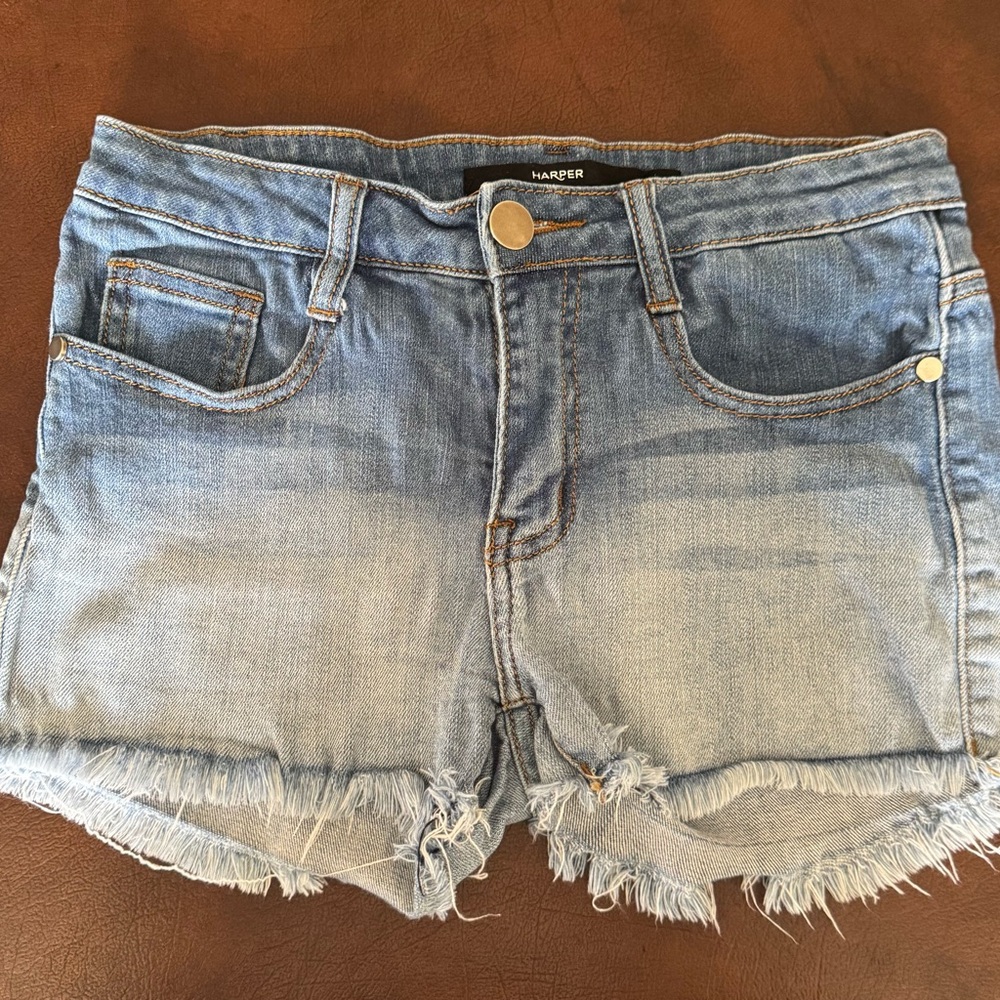 Harper Blue Jean Shorts with Distressed Hem